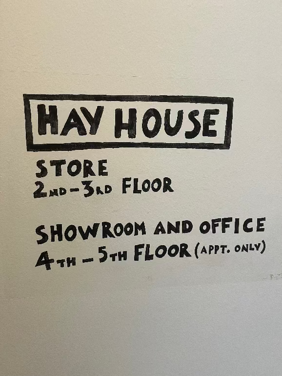 Handwritten directions to Hay House store and showroom in Copenhagen on a white background. 2025 3 days of design furniture festival