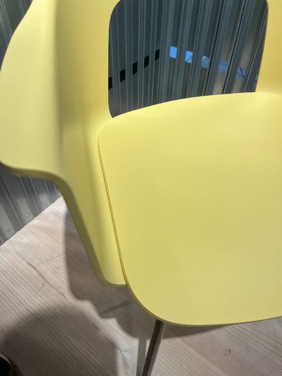 Hay Layout Yellow dining chair with a metallic frame on a wooden floor at Hay House 3dd 2025