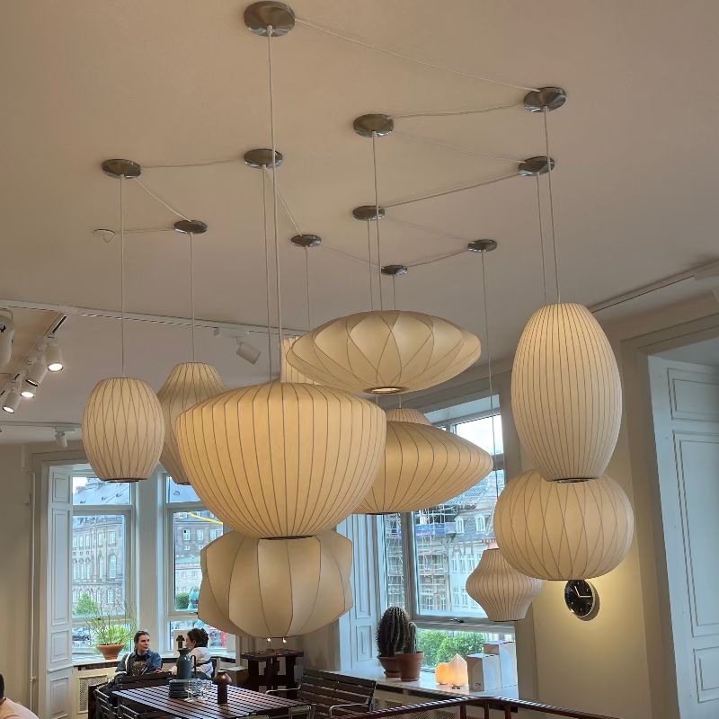 collection of Hay George Nelson Bubble pendants in their store in Copenhagen