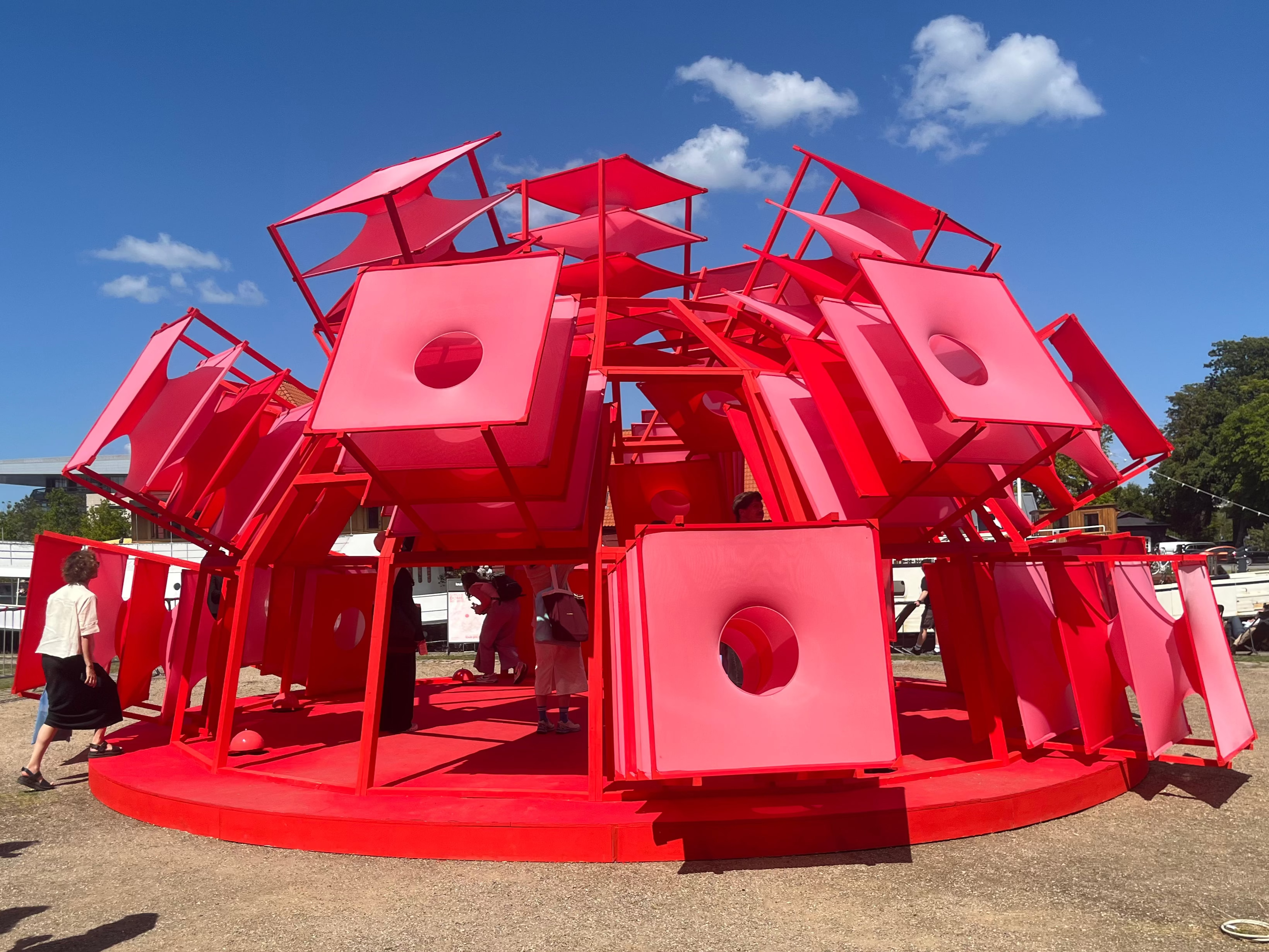 surreal textile installation by artist Henrik Vibskov at 3dd 2025 Copenhagen. Louis Poulsen