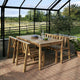 Skagerak Cadence Outdoor Bench in Untreated Teak — lifestyle, with Cadence Outdoor Dining Table, Cadence Outdoor Dining Chair