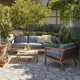 Skagerak Virkelyst Outdoor Coffee Table — lifestyle, with Skagerak Virkelyst Outdoor 3 Seater Sofa and Lounge Chair