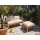 Skagerak Virkelyst Outdoor Pouf in Golden Yellow Stripe — lifestyle, with Skagerak Virkelyst Outdoor 2 Seater Sofa