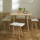 Skagerak Georg Low Stool in Untreated Oak with Linen Cushion — lifestyle, with Georg Bench and Georg Oak Dining Table