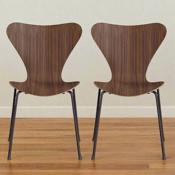 Fritz Hansen 3107 Series 7 Dining Chair Walnut Veneer Warm Graphite Legs Set of 2