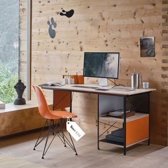 Vitra EDU Eames Desk and Eames fibreglass shell chair in wooden home office