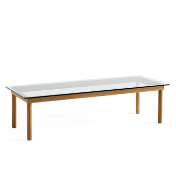 HAY Kofi Coffee Table 140×50cm in Solid Oak with clear glass top — packshot