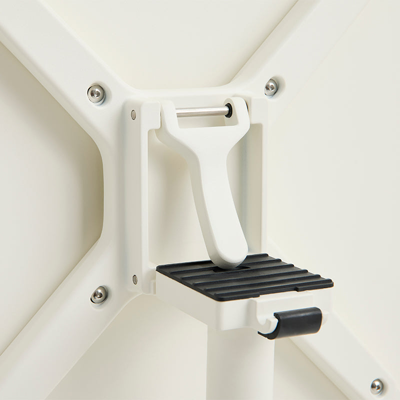 HAY Deville Round Tilt-Top Dining Table 80cm in Cream White — detail, tilting top mechanism 2