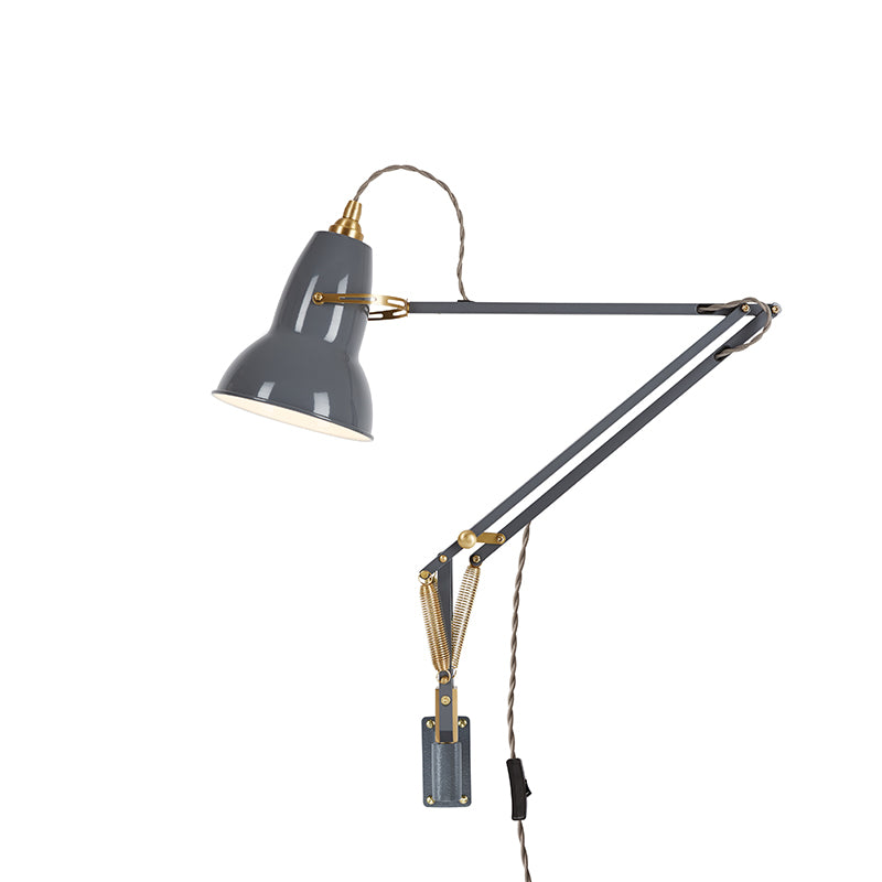 Anglepoise Original 1227 Brass Wall Mounted Lamp in Elephant Grey — packshot, detail