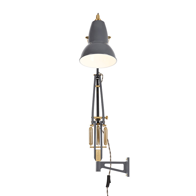 Anglepoise Original 1227 Brass Wall Mounted Lamp in Elephant Grey — packshot, detail