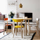 Artek Aalto Round Dining Table 90A — lifestyle, with Artek Chair 69 and Pendant A330S