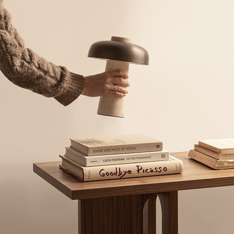 Audo Reverse Portable Table Lamp — lifestyle, with Androgyne Lounge Table
