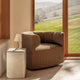 Audo Eave Seamline Lounge Chair in Logan Nutmeg — lifestyle, with Volume Side Table, Admiral Portable Table Lamp