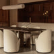 Audo Hashira Linear Pendant Light — lifestyle, with Audo Tearoom Side Chair, Audo Androgyne Dining Table, and Audo Interconnect