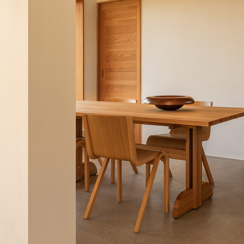 Audo Puffin Dining Table Rectangular 200cm — lifestyle, with Ready Dining Chair and Rond Bowl