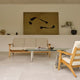 Carl Hansen CH290, CH293 in Oak Oil with CH108 — modern scandi lifestyle living room with hans wegner oak and cream boucle fabric sofas and abstract painting
