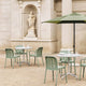 HAY Terrazza Parasol with Deville Armchair in Thyme Green and Deville Table 80cm in Silver Grey, Host light in Cream White — lifestyle