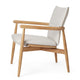 Carl Hansen E018 Embrace Outdoor Lounge Chair in Untreated Teak with Liso Life Oat 1760 Cushion — packshot, detail