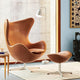 Fritz Hansen 3127 Egg Footstool — lifestyle, living room with tan leather Egg Lounge Chair