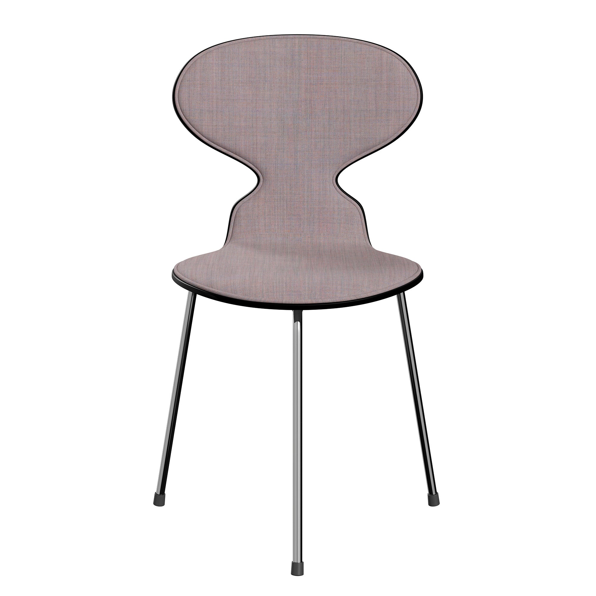 Fritz Hansen 3100 Ant Dining Chair in Black and Cool Light Blue Canvas with Chrome Base — packshot, detail