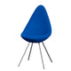 Fritz Hansen 3110 Drop Dining Chair Upholstered in Tonus Fabric Blue with Chrome base — packshot