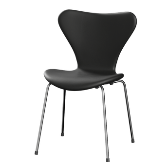 Fritz Hansen 3107 Series 7 Dining Chair Fully Upholstered Essential Leather in Black, Chrome Base — packshot