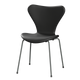 Fritz Hansen 3107 Series 7 Dining Chair Fully Upholstered Essential Leather in Black, Silver Grey Base — packshot