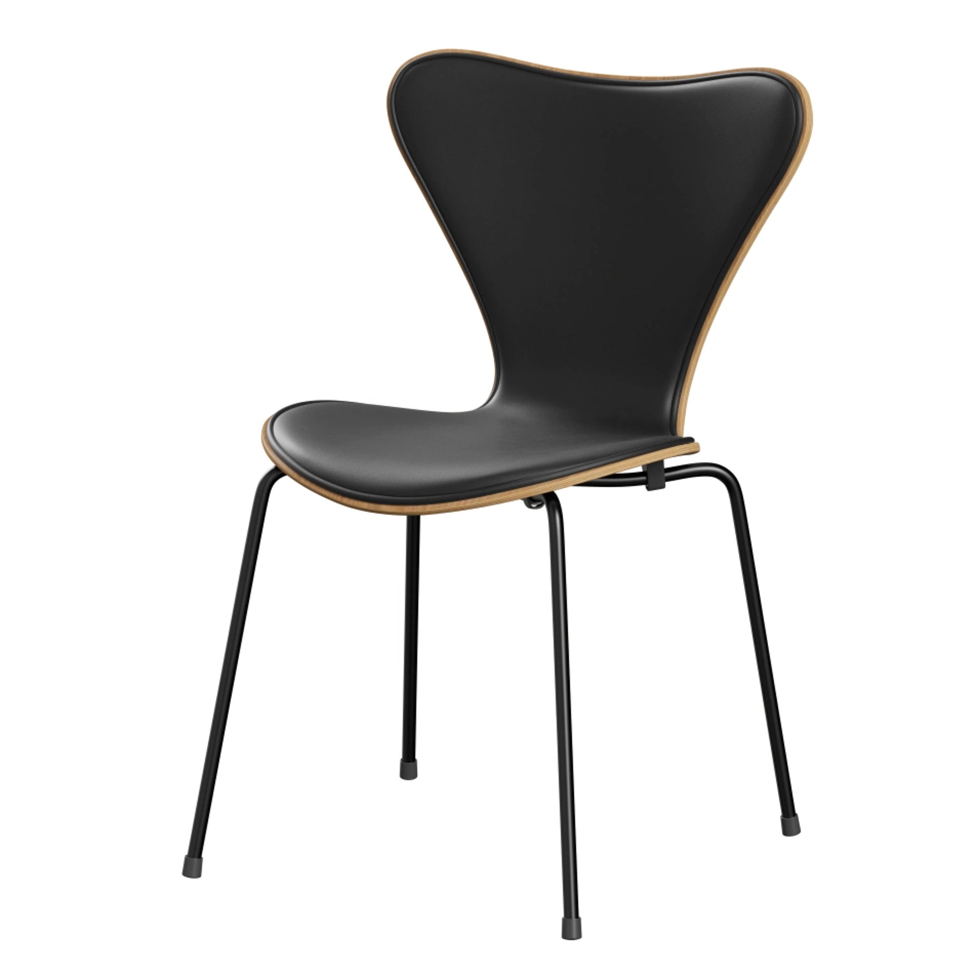Fritz Hansen 3107 Series 7 Dining Chair Front Upholstered in Essential Leather Black with Black Base — packshot