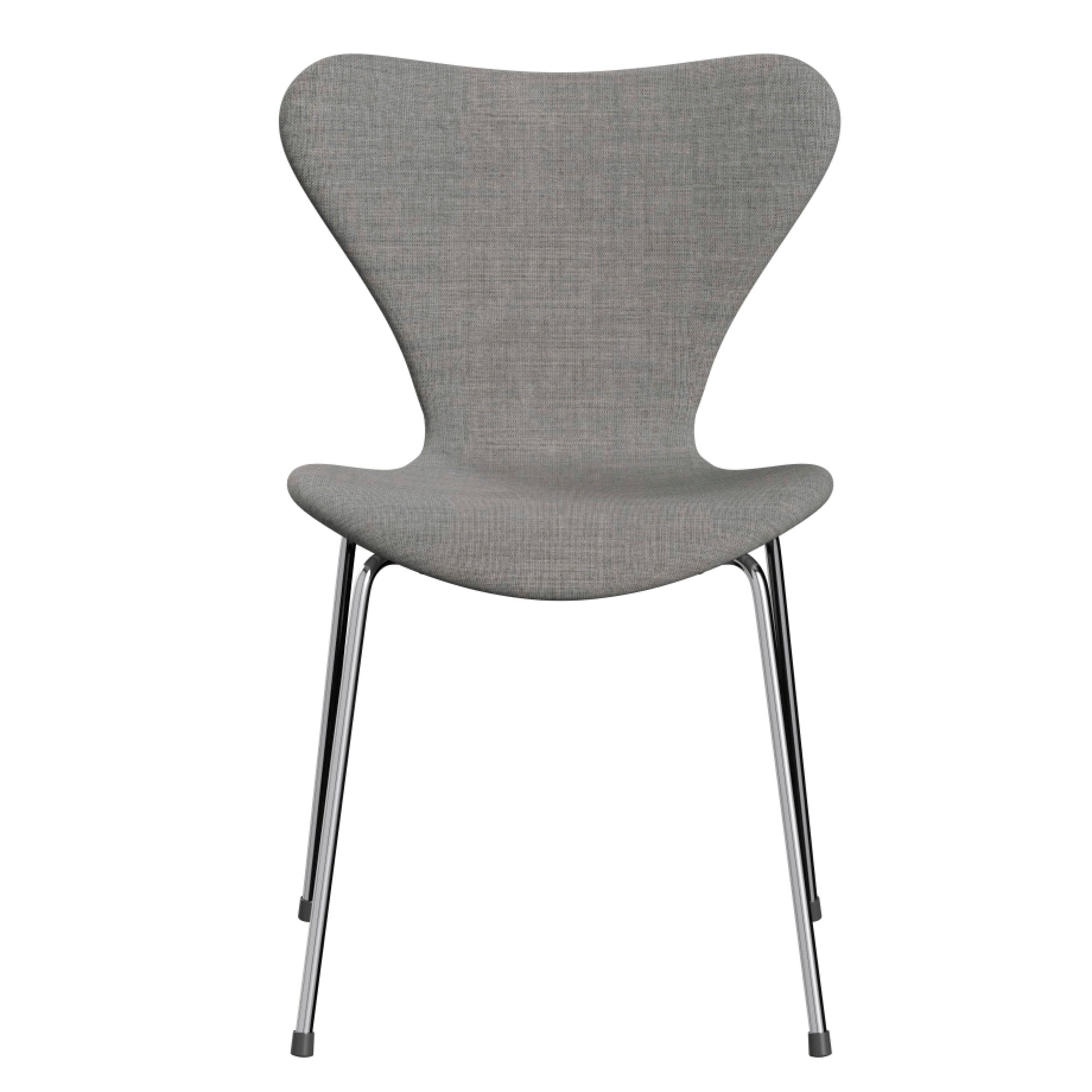 Fritz Hansen 3107 Series 7 Dining Chair Upholstered in Canvas Light Grey with Chrome Base — packshot, detail