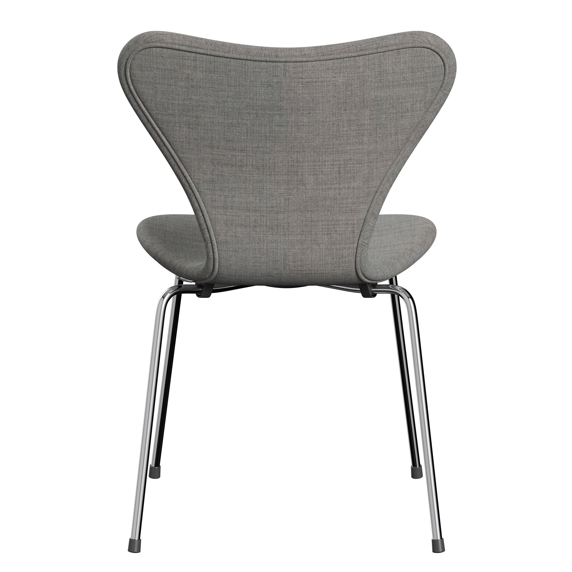 Fritz Hansen 3107 Series 7 Dining Chair Upholstered in Canvas Light Grey with Chrome Base — packshot, detail