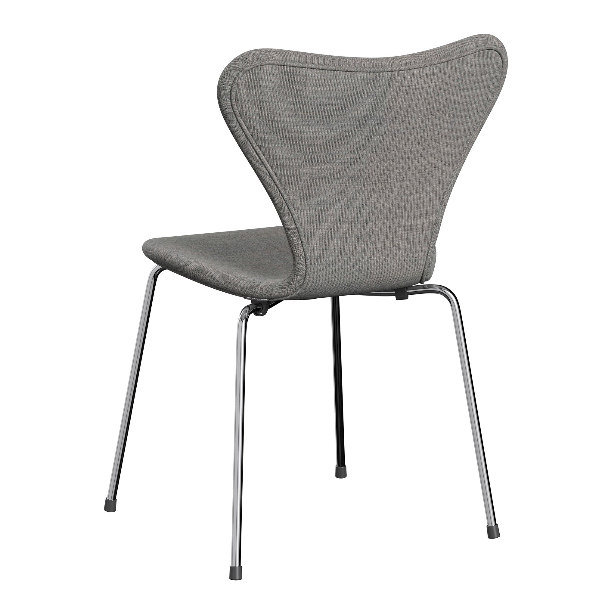 Fritz Hansen 3107 Series 7 Dining Chair Upholstered in Canvas Light Grey with Chrome Base — packshot, detail