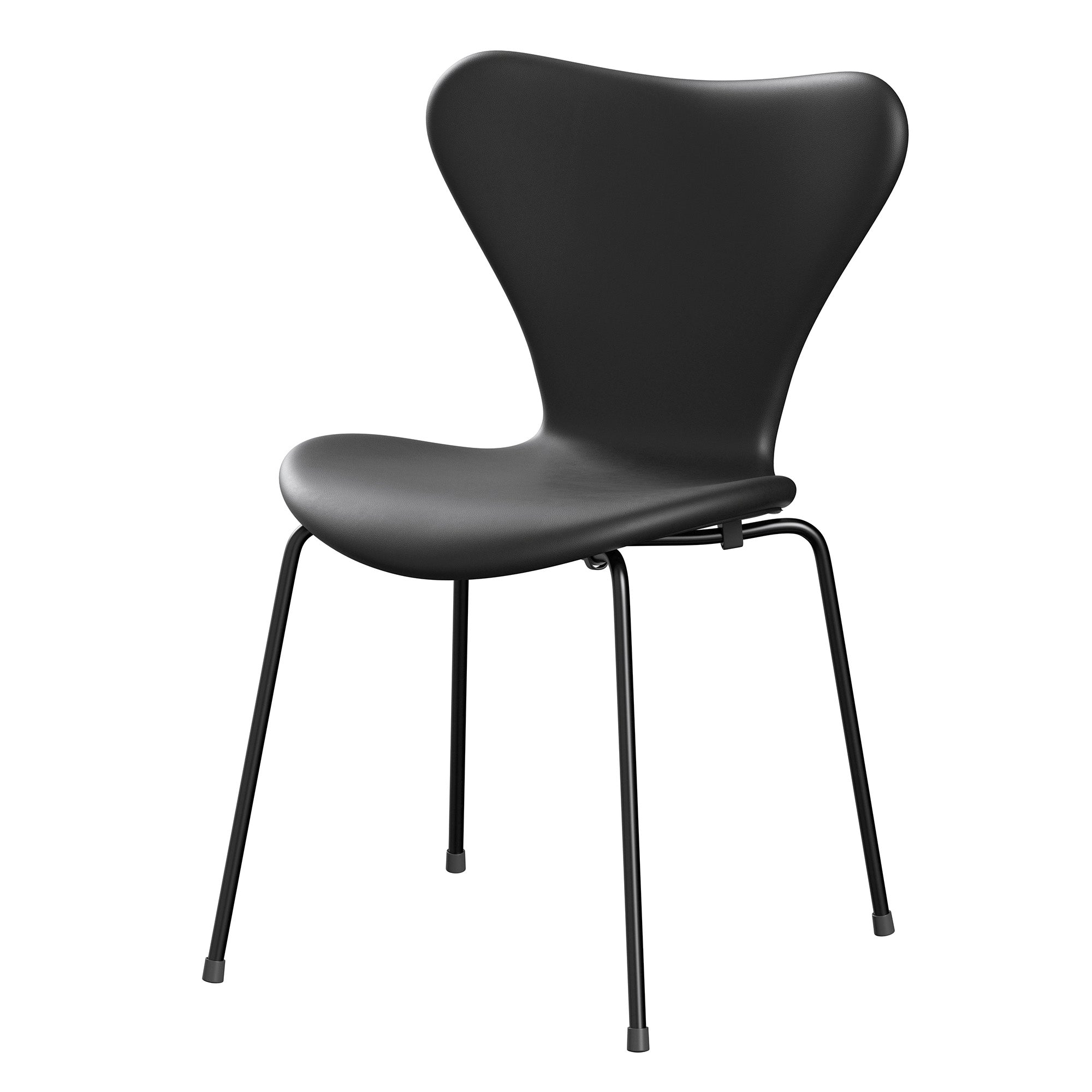 Fritz Hansen 3107 Series 7 Dining Chair Upholstered in Essential Leather Black with Black Base — packshot