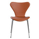 Fritz Hansen 3107 Series 7 Dining Chair Upholstered in Essential Leather Walnut with Chrome Base — packshot, detail