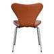 Fritz Hansen 3107 Series 7 Dining Chair Upholstered in Essential Leather Walnut with Chrome Base — packshot, detail
