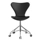 Fritz Hansen 3117 Series 7 Swivel Office Chair Upholstered in Black Leather with Chromed Steel Base — packshot, detail