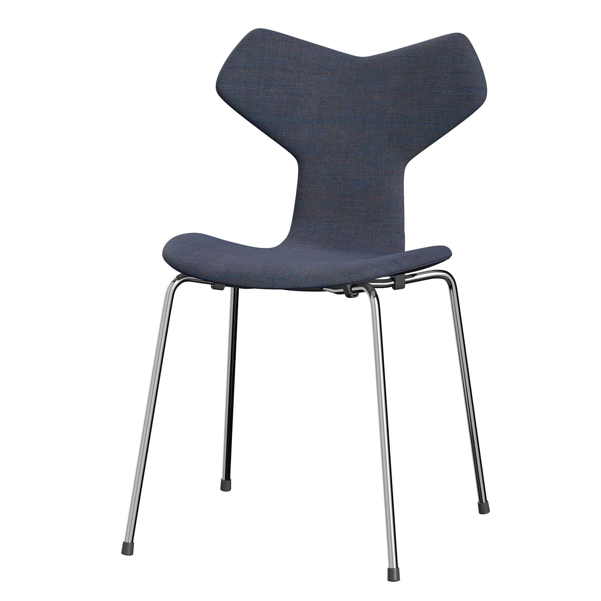 Fritz Hansen 3130 Grand Prix Dining Chair Upholstered in Canvas Light Blue with chrome legs — packshot