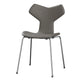 Fritz Hansen 3130 Grand Prix Dining Chair Upholstered in Essential Lava leather with chrome legs — packshot
