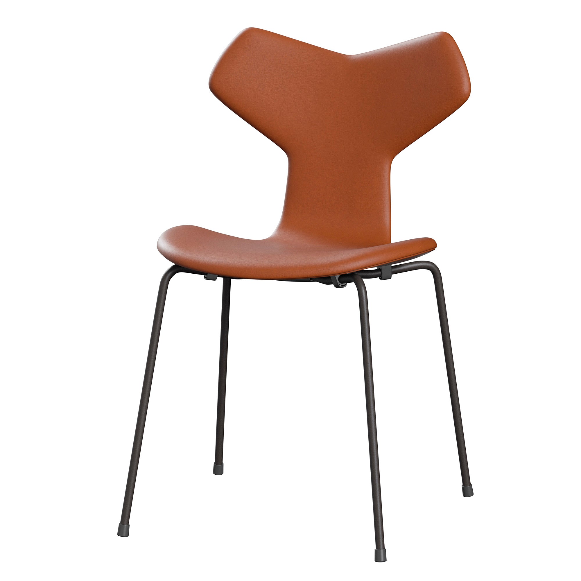 Fritz Hansen 3130 Grand Prix Dining Chair Upholstered in Essential Walnut leather with Warm Graphite legs — packshot