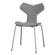Fritz Hansen 3130 Grand Prix Dining Chair Upholstered in Remix Light Grey with chrome legs — packshot