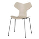 Fritz Hansen 3130 Grand Prix Dining Chair in Light Beige coloured veneer with chrome legs — packshot