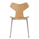 Fritz Hansen 3130 Grand Prix Dining Chair in Oak veneer with chrome legs — packshot, front view