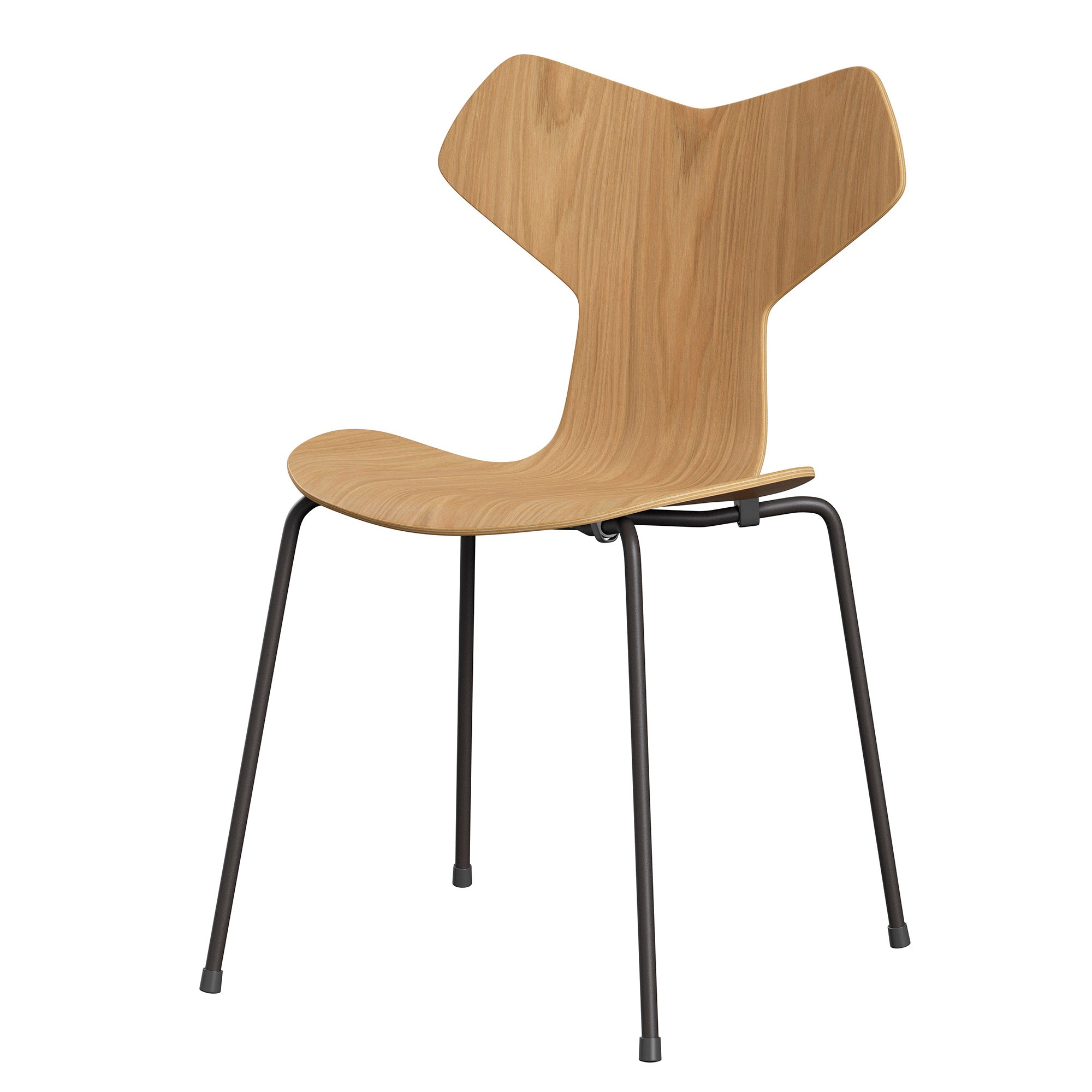 Fritz Hansen 3130 Grand Prix Dining Chair in Oak veneer with Warm Graphite legs — packshot