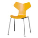 Fritz Hansen 3130 Grand Prix Dining Chair in True Yellow coloured veneer with chrome legs — packshot