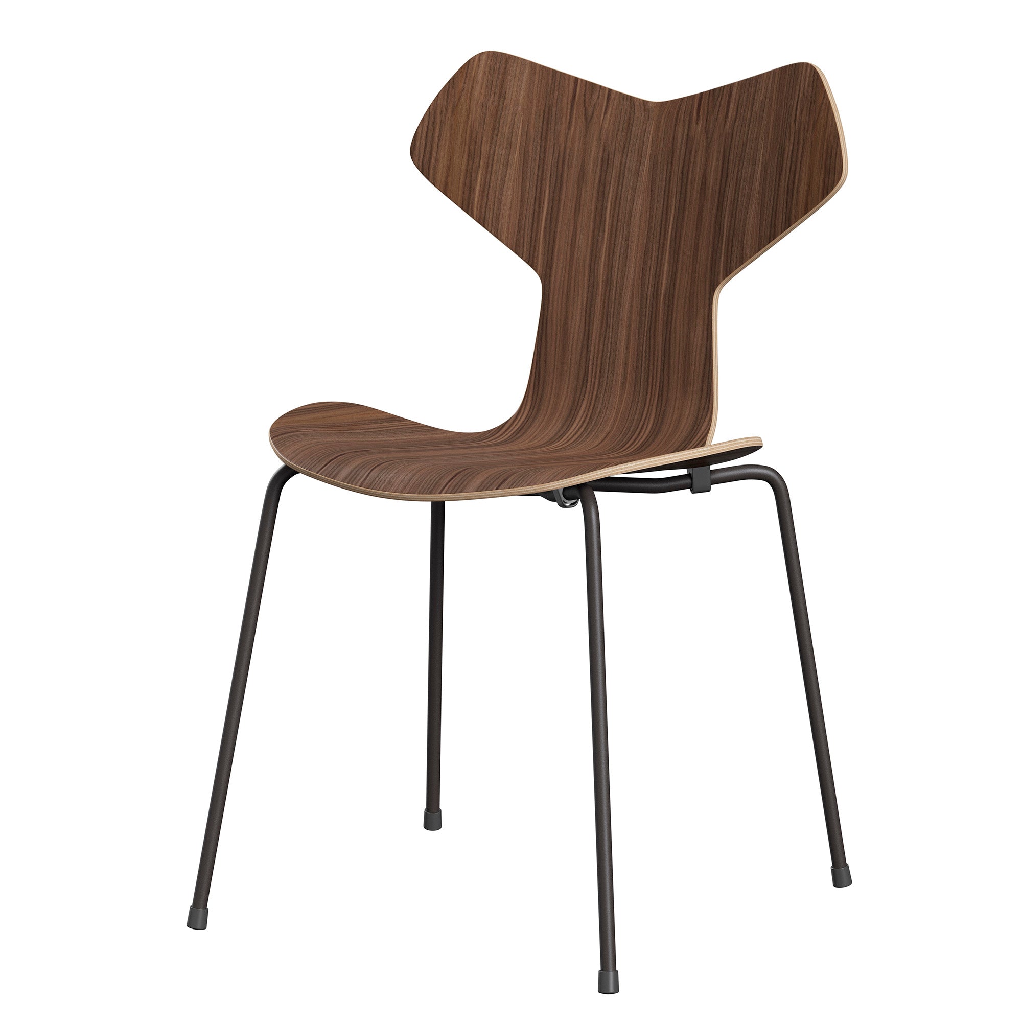 Fritz Hansen 3130 Grand Prix Dining Chair in Walnut veneer with Warm Graphite legs — packshot