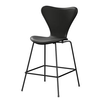  Fritz Hansen 3187 Series 7 Counter Stool Front Upholstered Essential Leather in Black, Black Ash Shell, Black Base — packshot