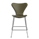 Fritz Hansen 3187 Series 7 Counter Stool Front Upholstered Essential Leather in Moss Green, Black Ash Shell, Chrome Base — packshot