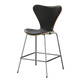 Fritz Hansen 3187 Series 7 Counter Stool Front Upholstered Essential Leather in Black, Oak Shell, Chrome Base — packshot
