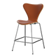 Fritz Hansen 3187 Series 7 Counter Stool Front Upholstered Essential Leather in Walnut, Oak Shell, Chrome Base — packshot