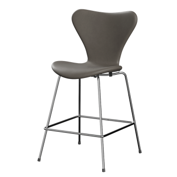 Fritz Hansen 3187 Series 7 Counter Stool Fully Upholstered Essential Leather in Lava, Chrome Base — packshot
