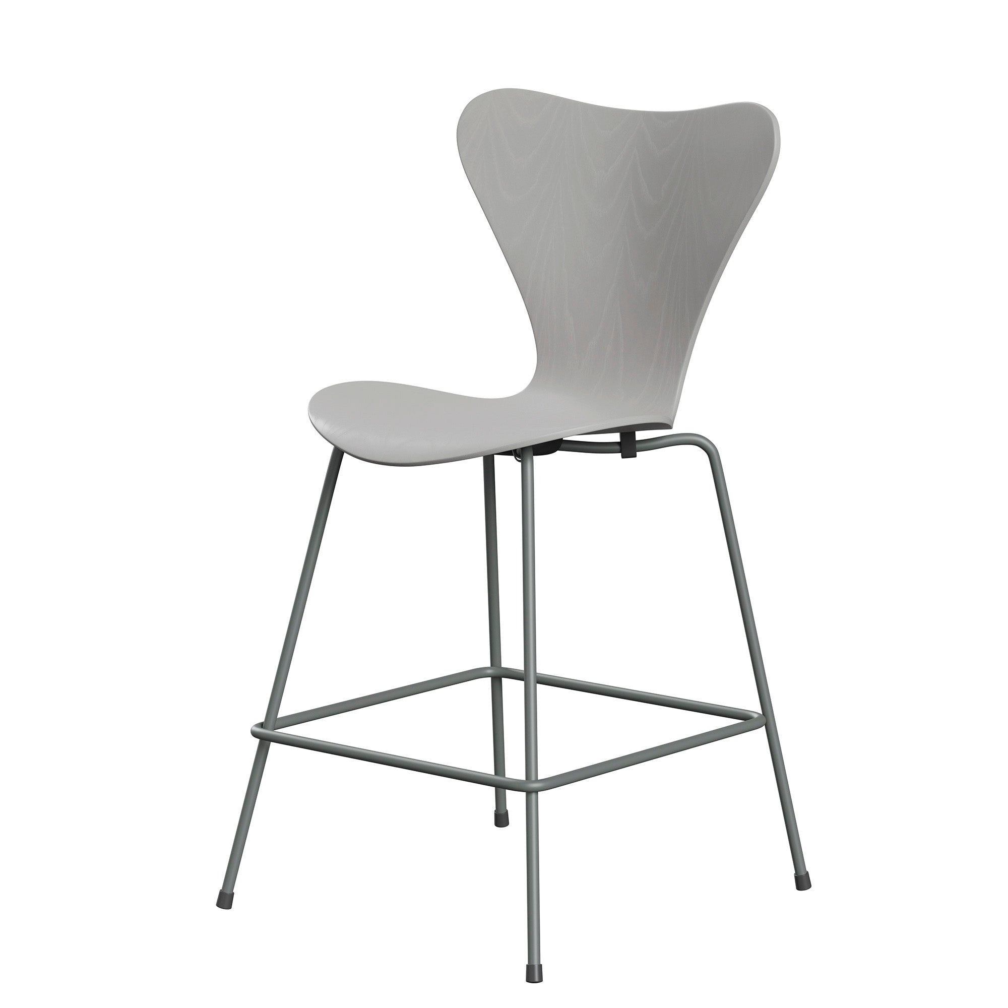 Fritz Hansen 3187 Series 7 Counter Stool in Coloured Ash Nine Grey with Silver Grey Base — packshot